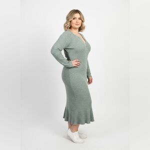 ✨ Anthropologie Daily Practice Green Ribbed Knit Midi Dress – Size Large – EUC ✨